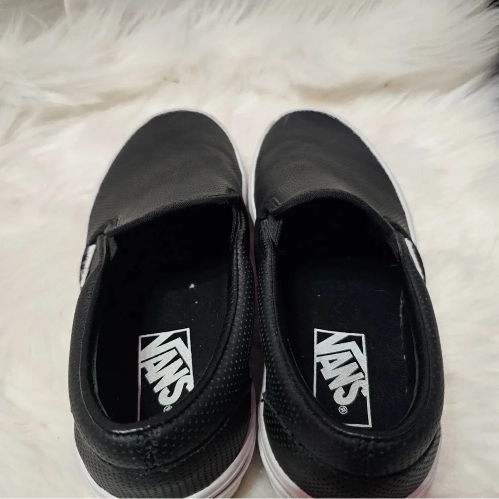 Vans - Leather‎ Black Slip Ons